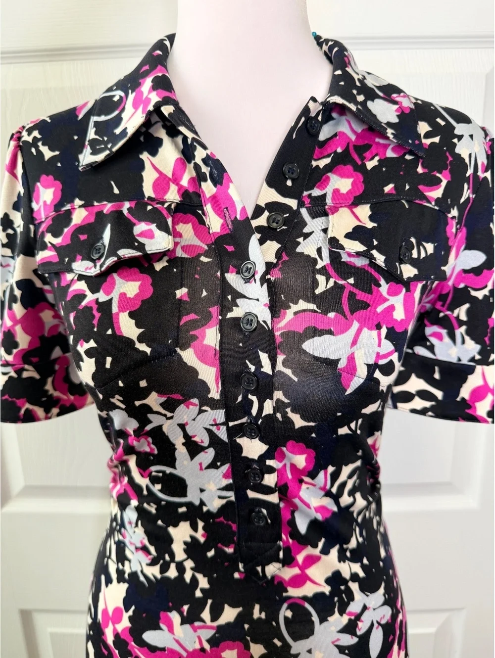 Diane Von Furstenberg DvF Polly Dee Shirt Dress Pink Ivory Black 100% Silk Sz 2